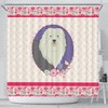 Pink Floral Shower Curtain with Old English Sheepdog Design for Girl's Bathroom Decor - Unbranded