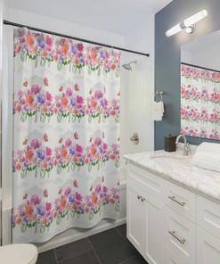 Pink Floral Shower Curtain with Retro Boho Vibes for your Bathroom