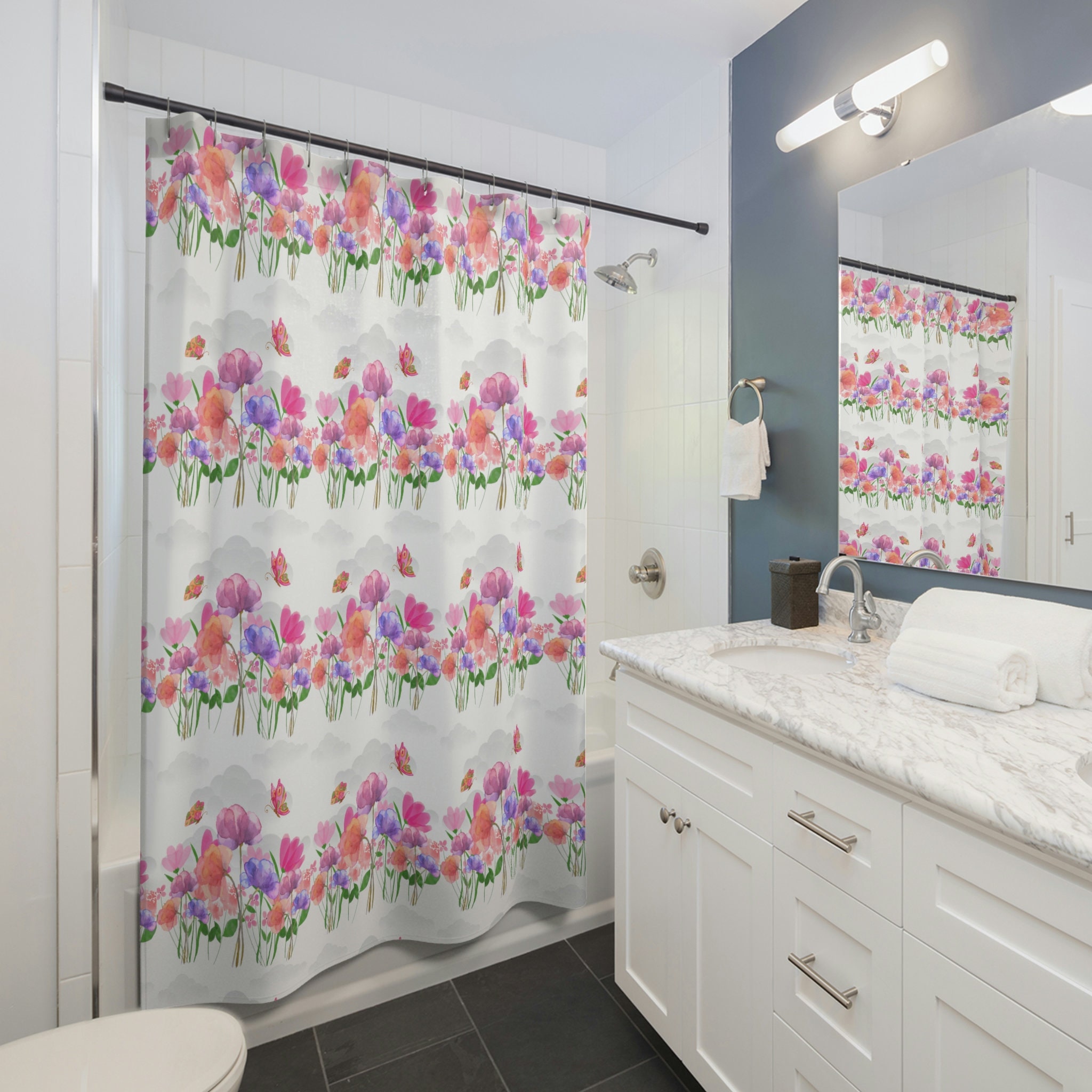 Pink Floral Shower Curtain with Retro Boho Vibes for your Bathroom