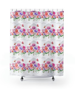 Pink Floral Shower Curtain with Retro Boho Vibes for your Bathroom