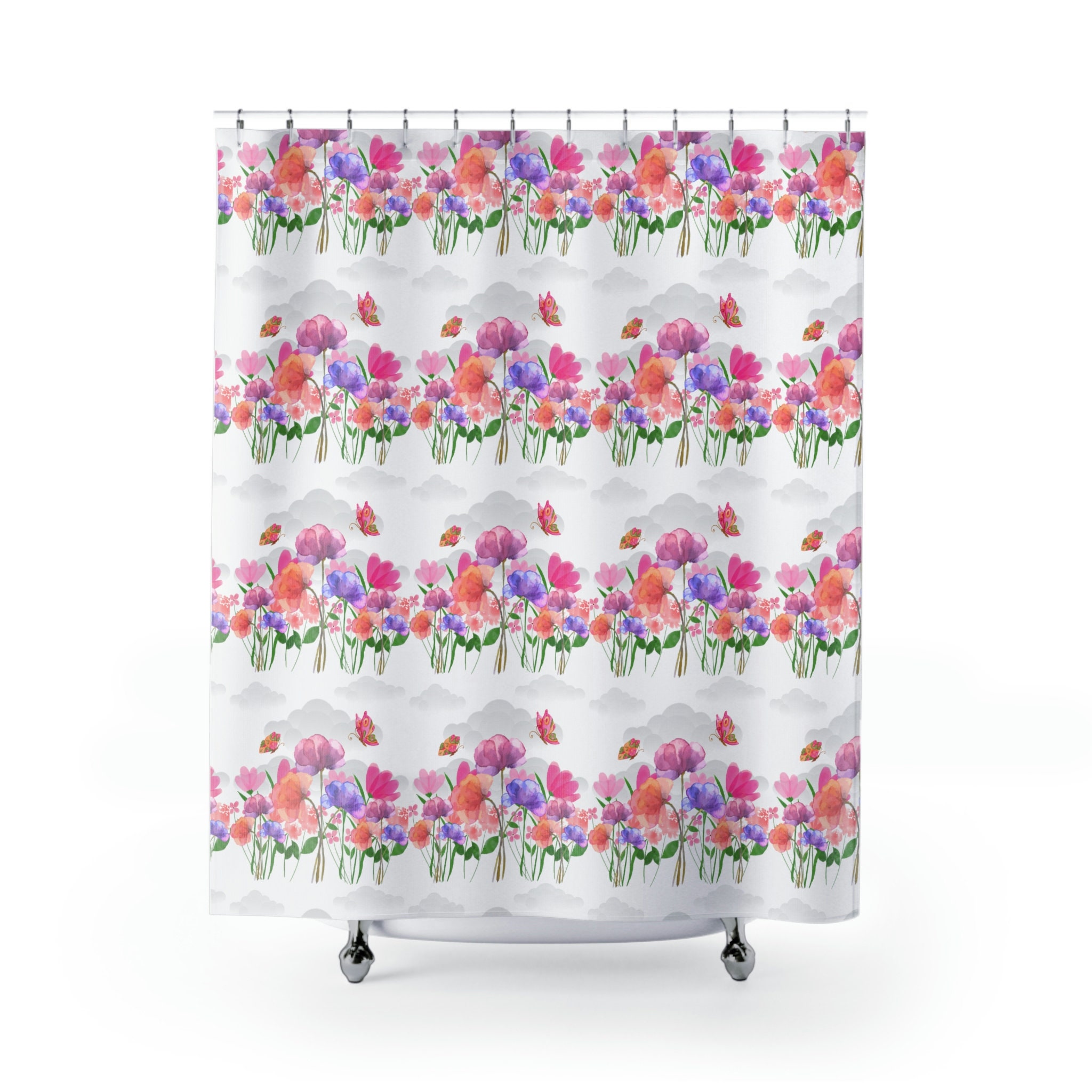 Pink Floral Shower Curtain with Retro Boho Vibes for your Bathroom