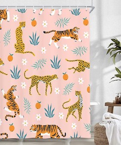 Pink Floral Tiger Leopard Fabric Shower Curtain for Girly Bathroom Decor