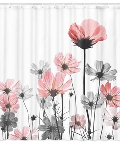 Pink Floral Watercolor Shower Curtain, Feminine Bathroom Decor