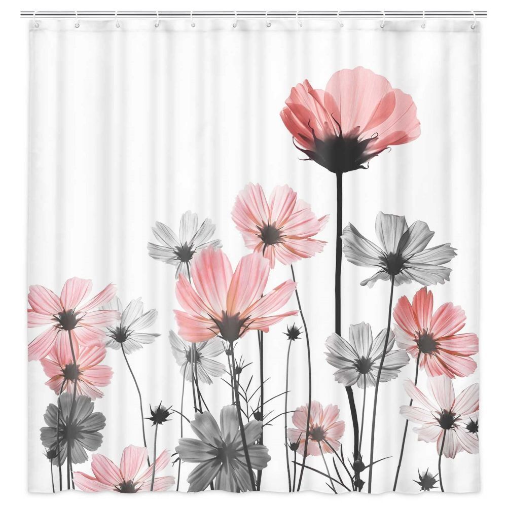 Pink Floral Watercolor Shower Curtain, Feminine Bathroom Decor