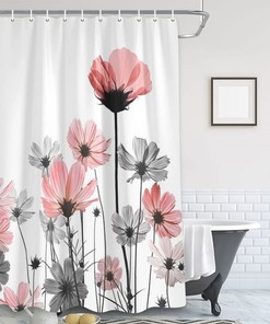 Pink Floral Watercolor Shower Curtain, Feminine Bathroom Decor