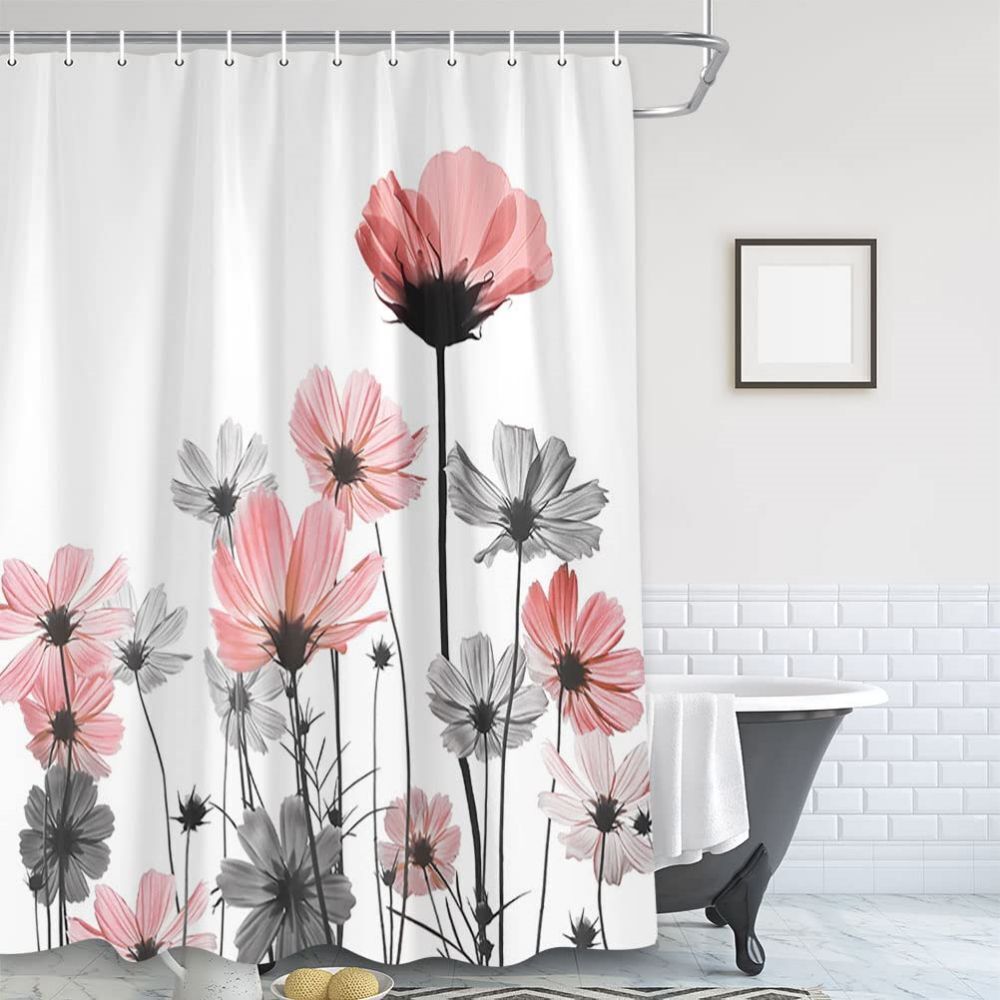 Pink Floral Watercolor Shower Curtain, Feminine Bathroom Decor