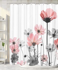 Pink Floral Watercolor Shower Curtain, Feminine Bathroom Decor