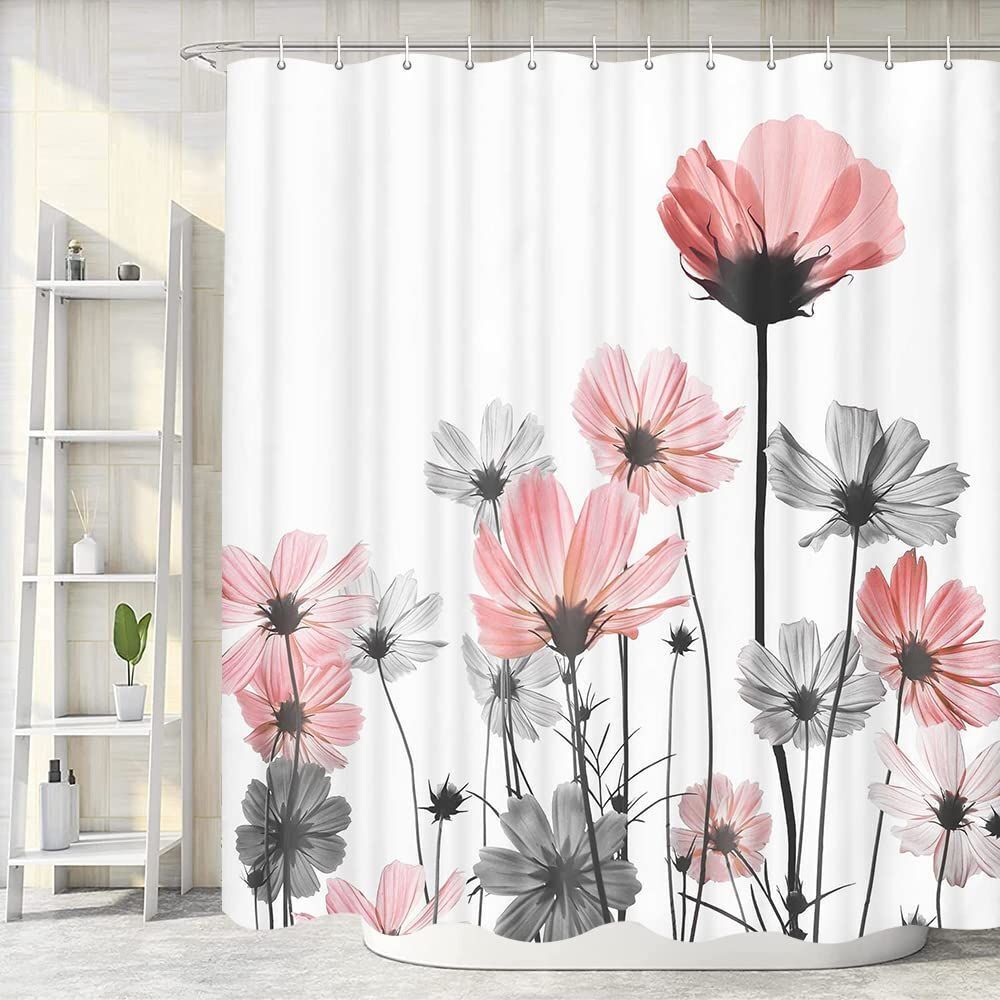Pink Floral Watercolor Shower Curtain, Feminine Bathroom Decor