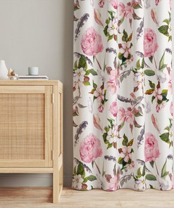 Pink Flower Curtain with Nature View for Your Living Room