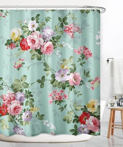 Pink Flower Pretty Colorful Rose Green Leaves Floral Shower Curtain