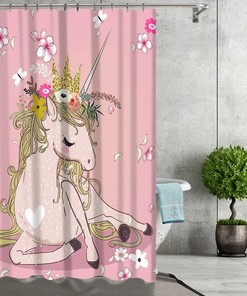 Pink Flower Unicorn Print Shower Curtain for Your Modern Bathroom Decor