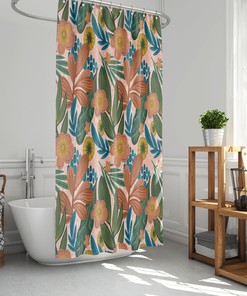Pink Flowers And Leaves Shower Curtain For Your Plant Themed Bathroom