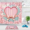 Pink Flowers Heart Shaped And Bow Print Waterproof Fabric Shower Curtain For Bathroom
