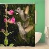 Pink Flowers In Raining Day Shower Curtain With Two Hummingbirds