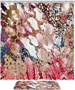 Pink Flowers Leopard Print Printed Bathroom Tub Set With Waterproof Fabric Shower Curtain