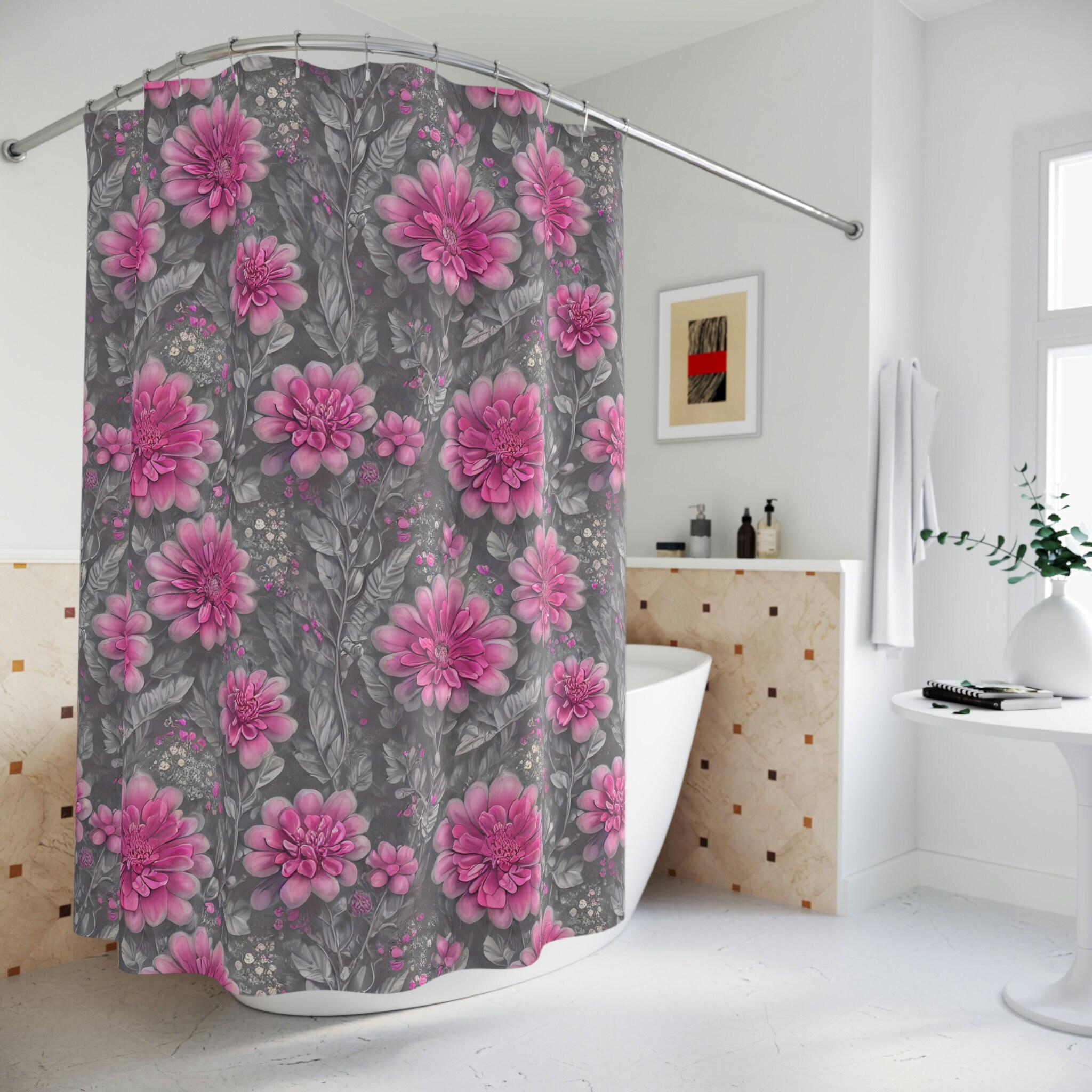 Pink Flowers Shower Curtain For A Girly Bathroom Style
