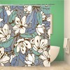 Pink Flowers and Leaves of Big Blossom Botanical Botany Watercolor Shower Curtain, Waterproof Bathroom Decor Curtain