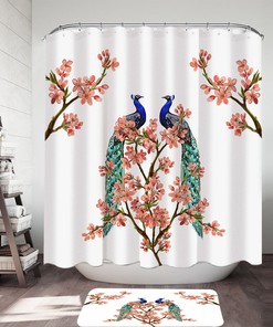 Pink Flowers and Peacocks Shower Curtain - Vibrant Bathroom Decor