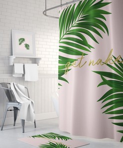Pink Get Naked Pam Leaf Botanical Shower Curtain