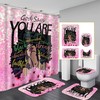 Pink Glittering African American Girl Shower Curtain with Inspirational Quote for Modern Bathroom 