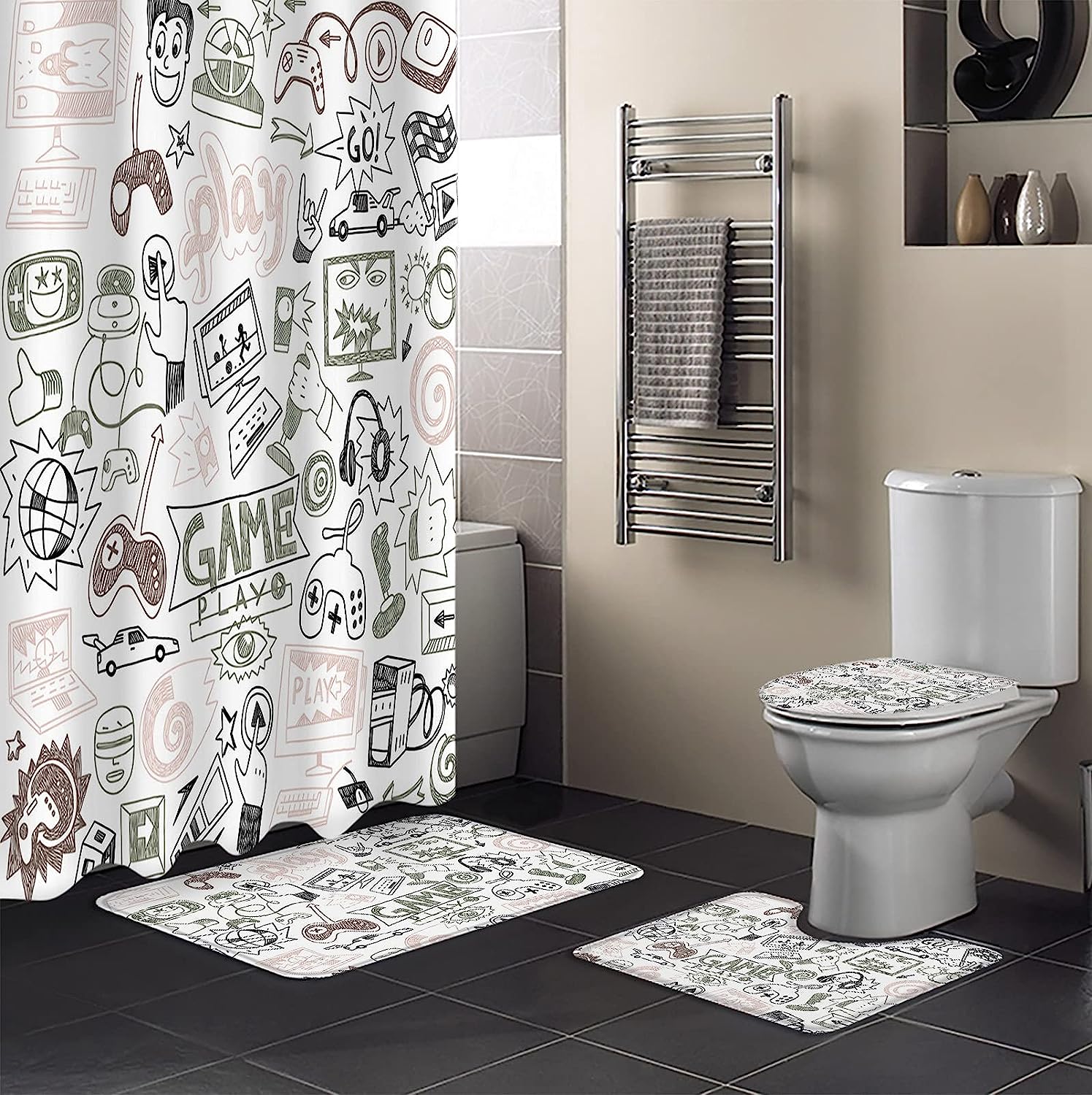 Pink Graffiti Play Games Shower Curtain Full Size