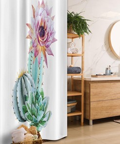 Pink Green And Blue Cactus Spikes Flower In Hot Mexican Desert Sand Botanical Natural Image Stall Shower Curtain