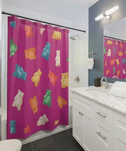 Pink Gummy Bear Shower Curtain, Unique Design For Fun And Playful Bathroom Decor