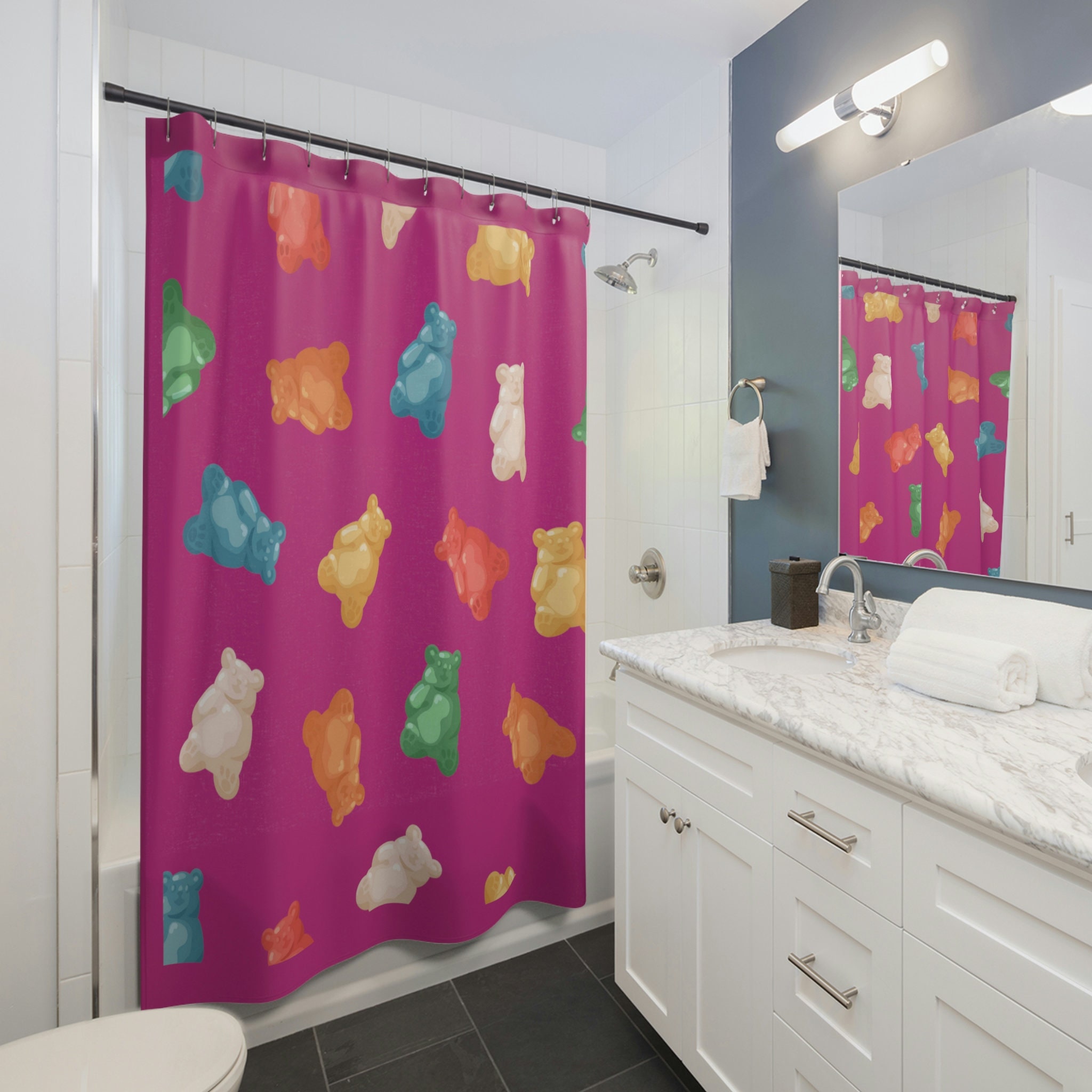 Pink Gummy Bear Shower Curtain, Unique Design For Fun And Playful Bathroom Decor