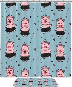Pink Hawaiian Dance Crown Pig Luxury Shower Curtain