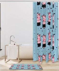 Pink Hawaiian Dance Crown Pig Luxury Shower Curtain