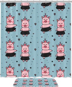 Pink Hawaiian Dance Crown Pig Shower Curtain for a Quirky Bathroom