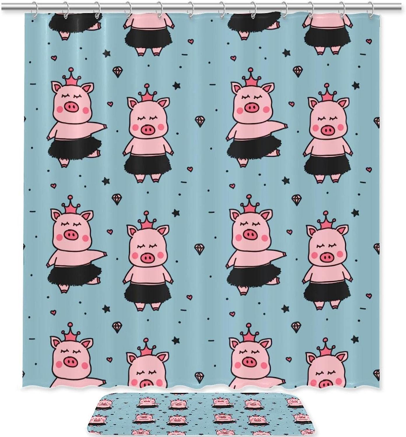 Pink Hawaiian Dance Crown Pig Shower Curtain for a Quirky Bathroom