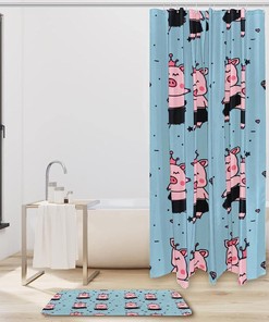 Pink Hawaiian Dance Crown Pig Shower Curtain for a Quirky Bathroom