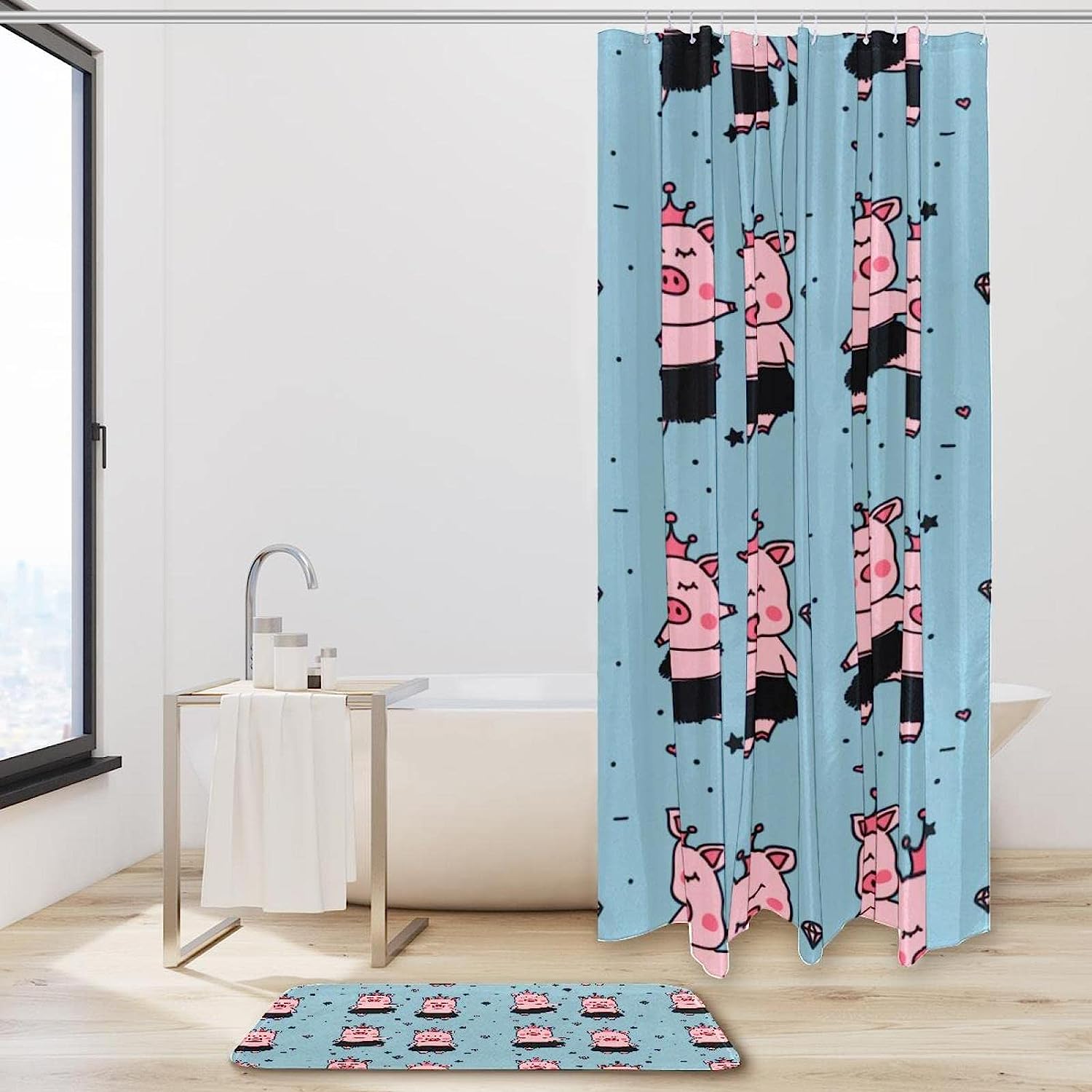 Pink Hawaiian Dance Crown Pig Shower Curtain for a Quirky Bathroom