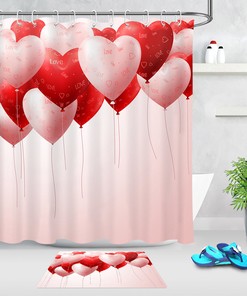 Pink Heart Balloons Red Shower Curtain for Valentine's Day Bathroom Decor