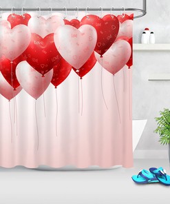 Pink Heart Balloons Red Shower Curtain for Valentine's Day Bathroom Decor