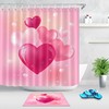 Pink Heart Balloons Waterproof Fabric Shower Curtain for Bathroom Decor on Valentine's Day