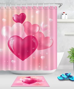Pink Heart Balloons Waterproof Fabric Shower Curtain for Bathroom Decor on Valentine's Day