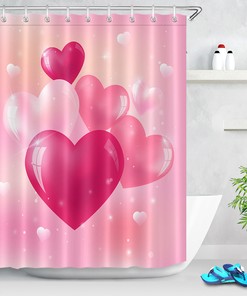 Pink Heart Balloons Waterproof Fabric Shower Curtain for Bathroom Decor on Valentine's Day
