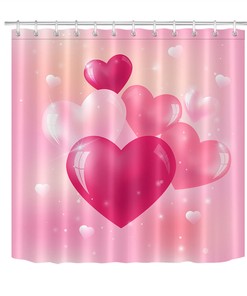 Pink Heart Balloons Waterproof Fabric Shower Curtain for Bathroom Decor on Valentine's Day