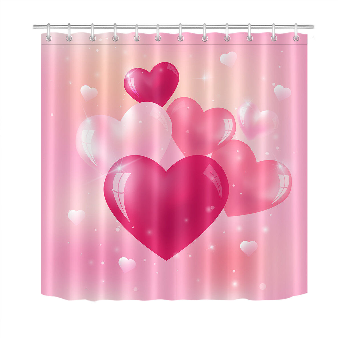Pink Heart Balloons Waterproof Fabric Shower Curtain for Bathroom Decor on Valentine's Day
