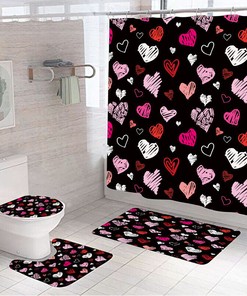 Pink Heart Bath Shower Curtain Bath Lid Waterproof for Valentine's Day