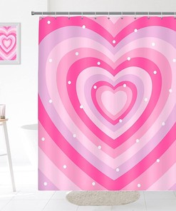Pink Heart Cute Trendy Kids Bathroom Shower Curtain Waterproof Washable