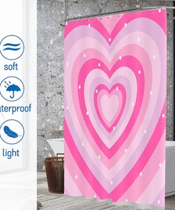 Pink Heart Cute Trendy Kids Bathroom Shower Curtain Waterproof Washable