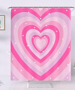 Pink Heart Cute Trendy Kids Bathroom Shower Curtain Waterproof Washable
