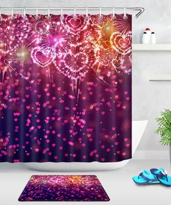 Pink Heart Fireworks Shower Curtain With Quotes