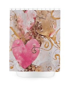 Pink Heart Shower Curtain with Gold Accents for Your Artistic Bathroom