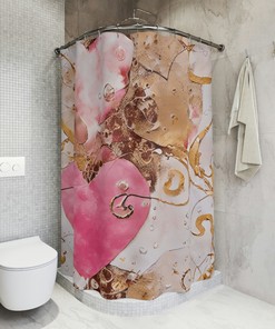 Pink Heart Shower Curtain with Gold Accents for Your Artistic Bathroom