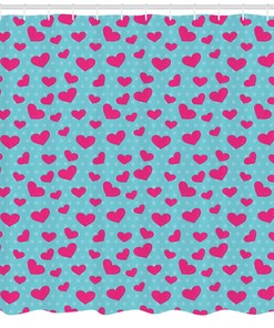 Pink Heart on Polka Dots Print Shower Curtain for Bathroom - Cute Retro Bath Accessory