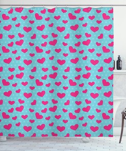 Pink Heart on Polka Dots Print Shower Curtain for Bathroom - Cute Retro Bath Accessory